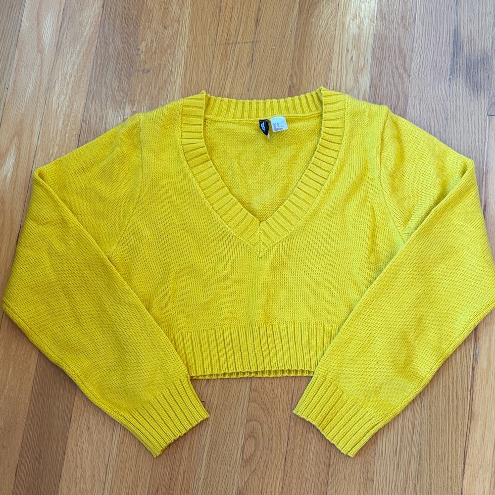 Mustard V-Neck Cropped Women's Sweater